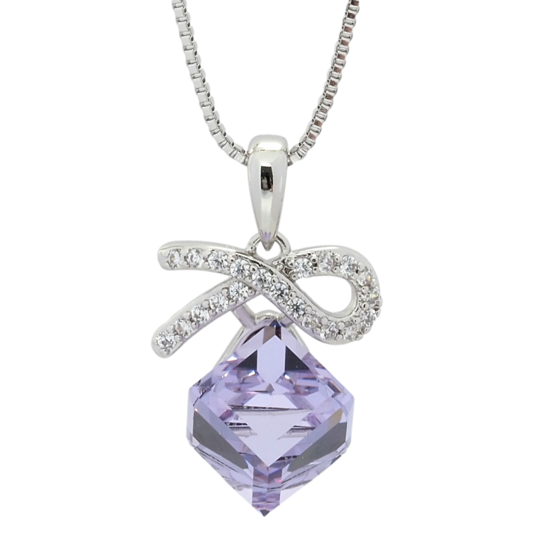 Кулон Xuping колір Родій з кр-ми Swarovski на ланцюжку Кристальний кубик Provence Lavender довжина 40-45см х 1мм фото №1 Кулон Xuping колір Родій з кр-ми Swarovski на ланцюжку Кристальний кубик Provence Lavender довжина 40-45см х 1мм фото №1