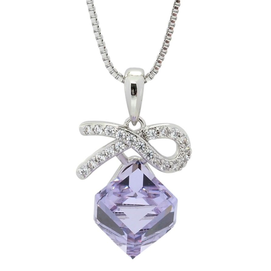 Кулон Xuping цвет Родий с кр-ми Swarovski на цепочке Кристальный кубик Provence Lavender длина 40-45см х 1мм фото №1