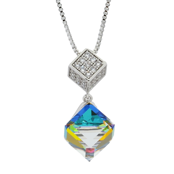 Кулон Xuping колір Родій з кр-ми Swarovski на ланцюжку Кубики Vitrail Medium довжина 41-46см х 1мм фото №3 Кулон Xuping колір Родій з кр-ми Swarovski на ланцюжку Кубики Vitrail Medium довжина 41-46см х 1мм фото №3