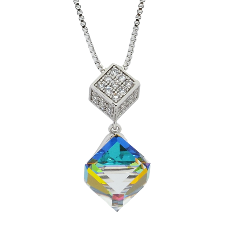 Кулон Xuping колір Родій з кр-ми Swarovski на ланцюжку Кубики Vitrail Medium довжина 41-46см х 1мм фото №1