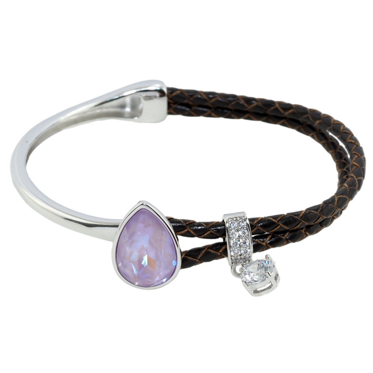 Браслет Xuping цвет Родий с кристаллами Swarovski Кожаный коричневый шнур с кристаллом Lavender Delite длина фото №10 Браслет Xuping цвет Родий с кристаллами Swarovski Кожаный коричневый шнур с кристаллом Lavender Delite длина фото №10