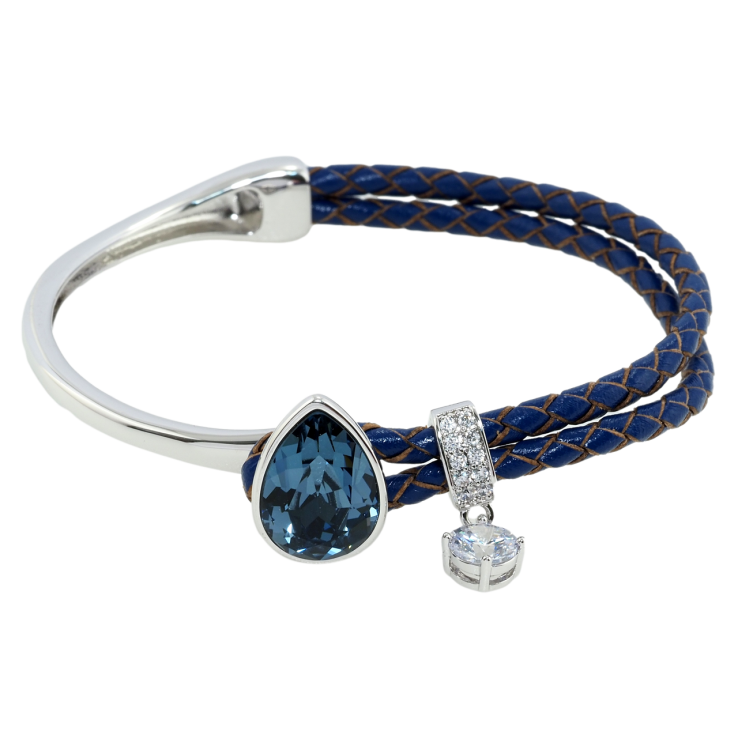 Браслет Xuping цвет Родий с кристаллами Swarovski Кожаный синий шнур с кристаллом Montana длина 17см фото №25 Браслет Xuping цвет Родий с кристаллами Swarovski Кожаный синий шнур с кристаллом Montana длина 17см фото №25