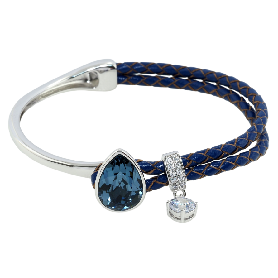 Браслет Xuping цвет Родий с кристаллами Swarovski Кожаный синий шнур с кристаллом Montana длина 17см фото №1 Браслет Xuping цвет Родий с кристаллами Swarovski Кожаный синий шнур с кристаллом Montana длина 17см фото №1