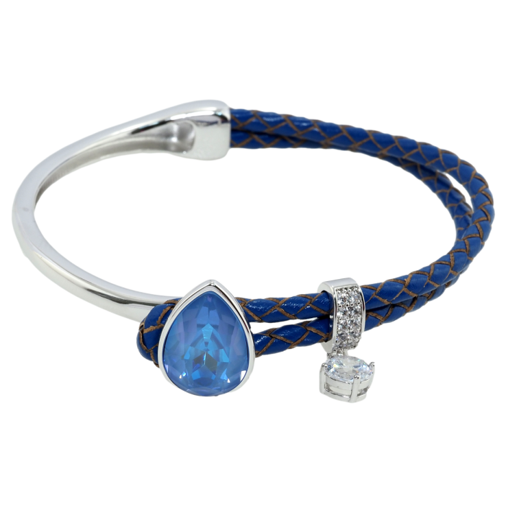 Браслет Xuping цвет Родий с кристаллами Swarovski Кожаный синий шнур с кристаллом Ocean Delite длина 17см фото №7 Браслет Xuping цвет Родий с кристаллами Swarovski Кожаный синий шнур с кристаллом Ocean Delite длина 17см фото №7
