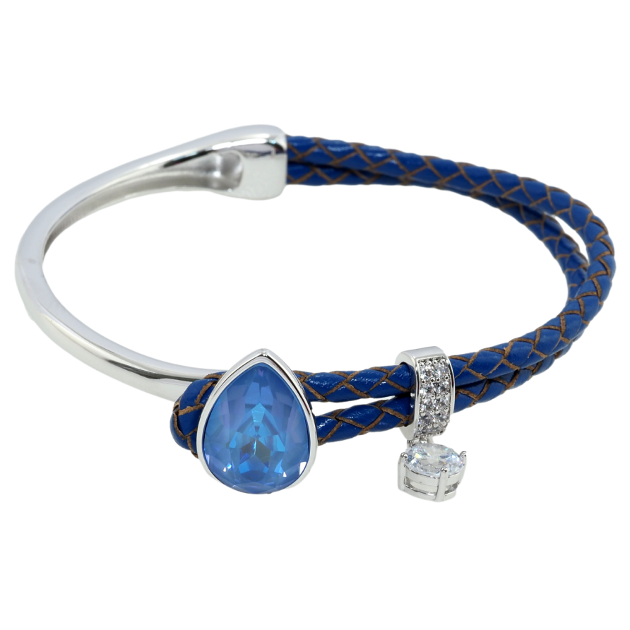 Браслет Xuping цвет Родий с кристаллами Swarovski Кожаный синий шнур с кристаллом Ocean Delite длина 17см фото №1 Браслет Xuping цвет Родий с кристаллами Swarovski Кожаный синий шнур с кристаллом Ocean Delite длина 17см фото №1