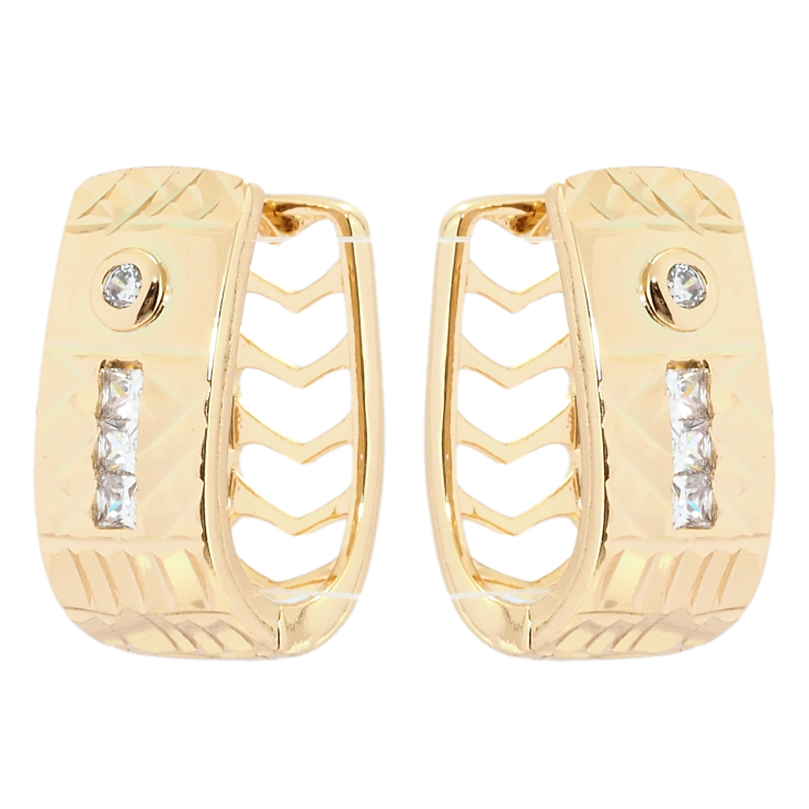 Серьги Xuping Позолота 18K колечки Орнамент насечками с вставками циркония фото №15 Серьги Xuping Позолота 18K колечки Орнамент насечками с вставками циркония фото №15