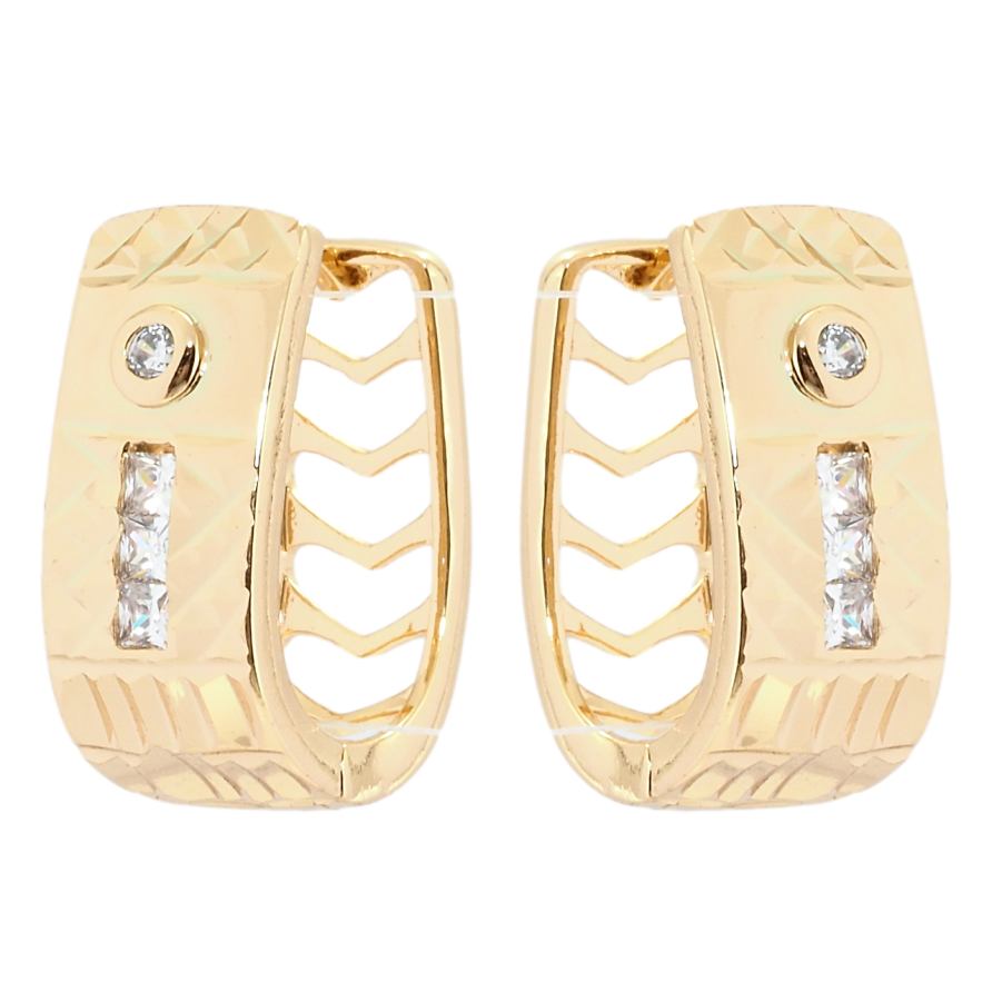 Сережки Xuping Позолота 18K колечка Орнамент насічками із вставками цирконію фото №1