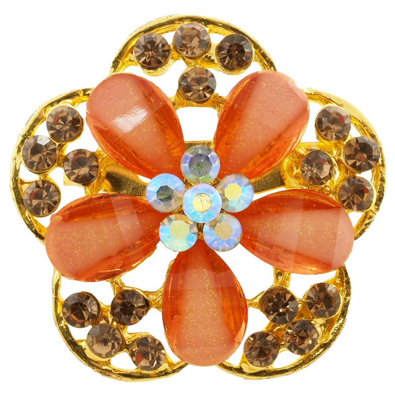 Брошь Оранжевый Цветок со стразами фото №2 Брошь Оранжевый Цветок со стразами фото №2