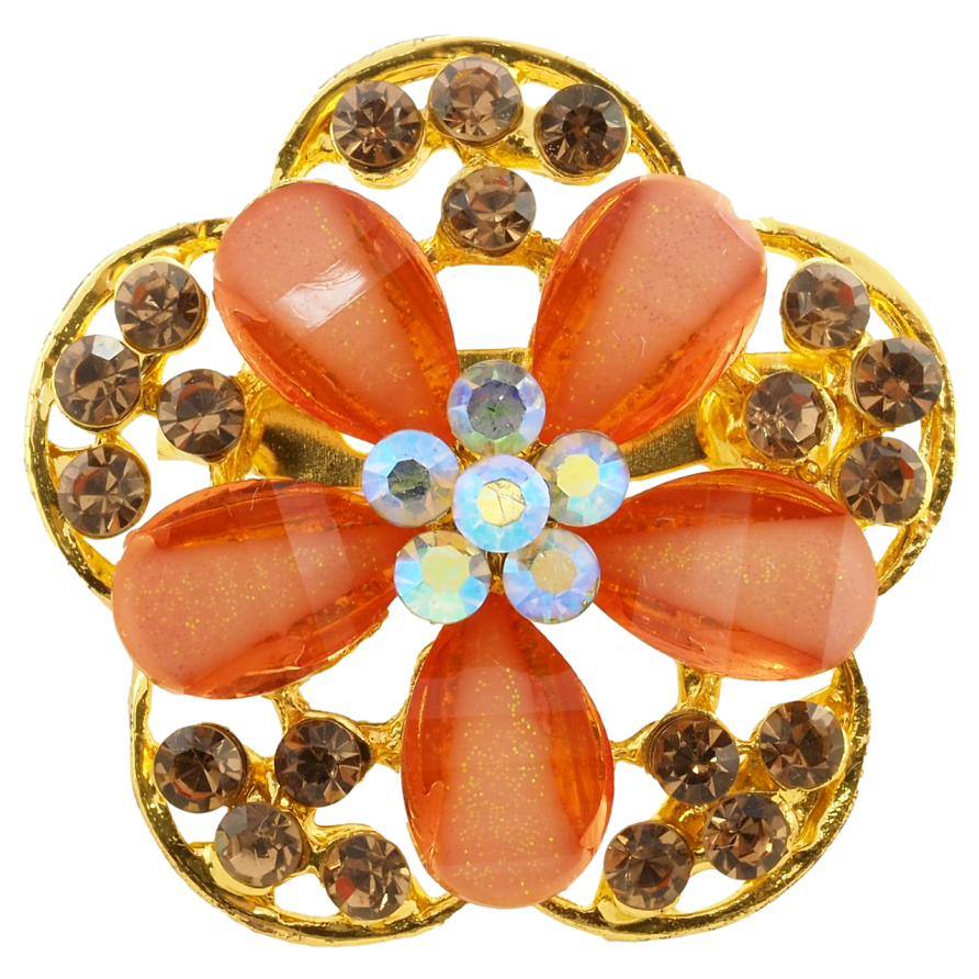 Брошка Помаранчева Квітка зі стразами фото №1 Брошка Помаранчева Квітка зі стразами фото №1